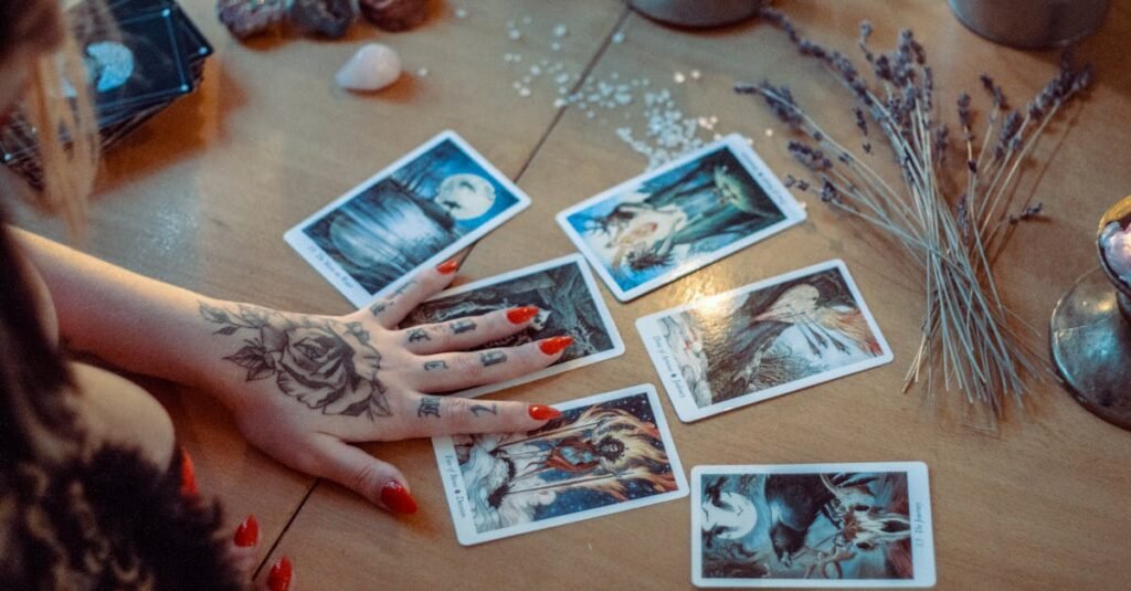 Assorted Tarot Cards On Table